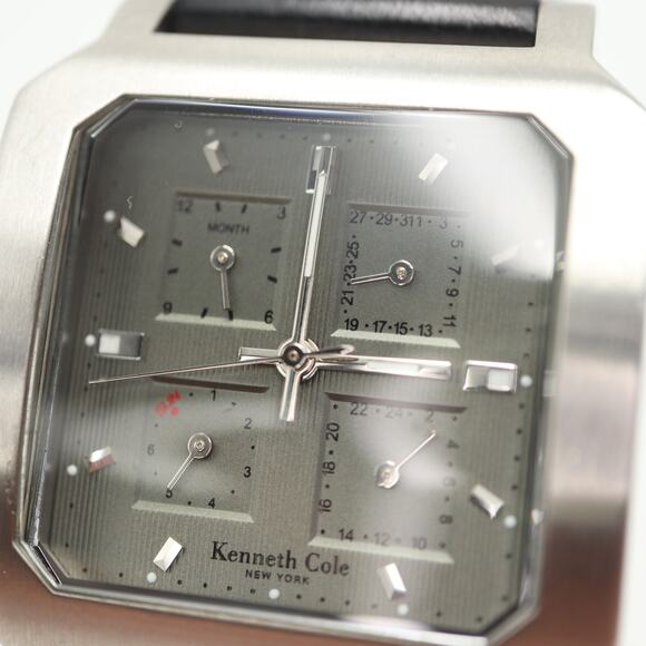 Kenneth Cole Full Calendar Unisex Watch 33mm Green Gray Square Dial New Battery - Picture 5 of 16